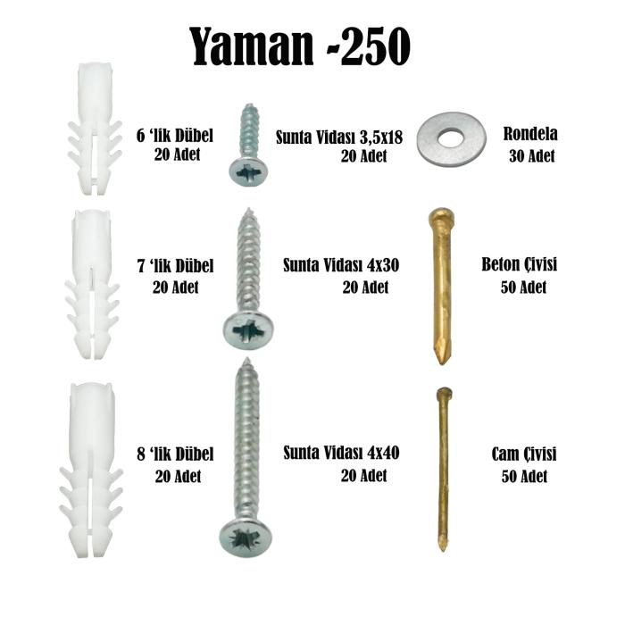 Takım Çantası 250 Parça 10 Çeşit Çivi Vida ve Dübel Seti 250YMN 