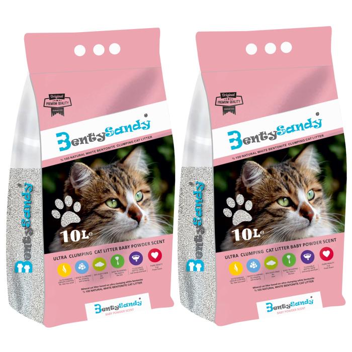 Kedi Kumu 10Litre Benty Sandy Bebek Pudrası Kokulu 2Adet