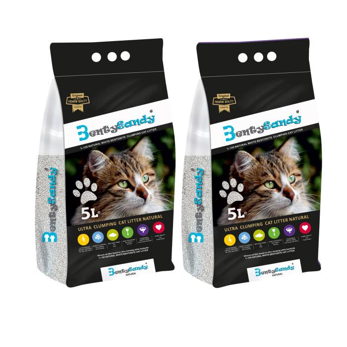 Kedi Kumu 5Litre İnce Taneli  Benty Sandy Doğal Kokusuz 2Adet