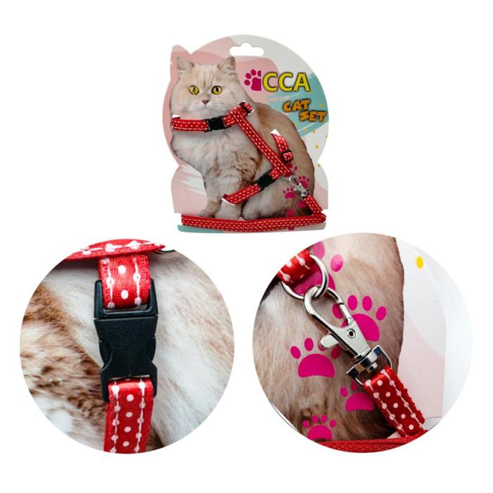Kedi Puantiyeli Gögüs Tasması Kırmızı Renkli CCA