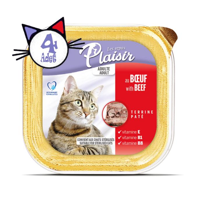 Pate Sığır Etli 100Gr Plaisir Yaş Kedi Kedi Maması 4Adet