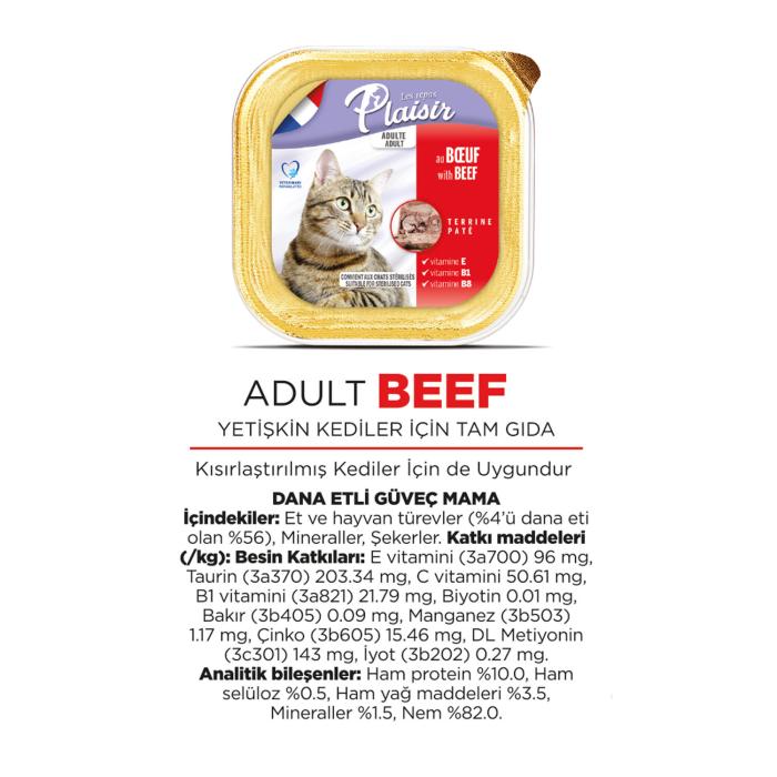 Pate Sığır Etli 100Gr Plaisir Yaş Kedi Kedi Maması 4Adet