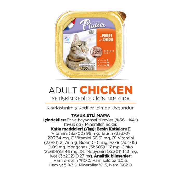 Pate Tavuk Etli 100Gr Plaisir Yaş Kedi Kedi Maması 8Adet