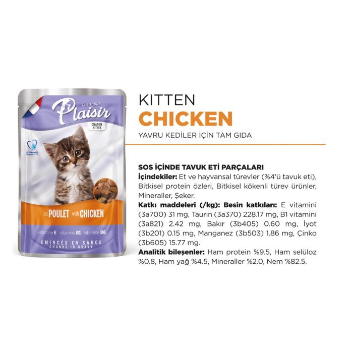 Pouch Kitten 100Gr  Plaisir Yaş Kedi Maması 8Adet