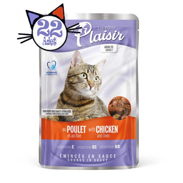 Pouch Tavuk Etli ve Ciğerli 100Gr Plaisir Kedi Maması 22Adet