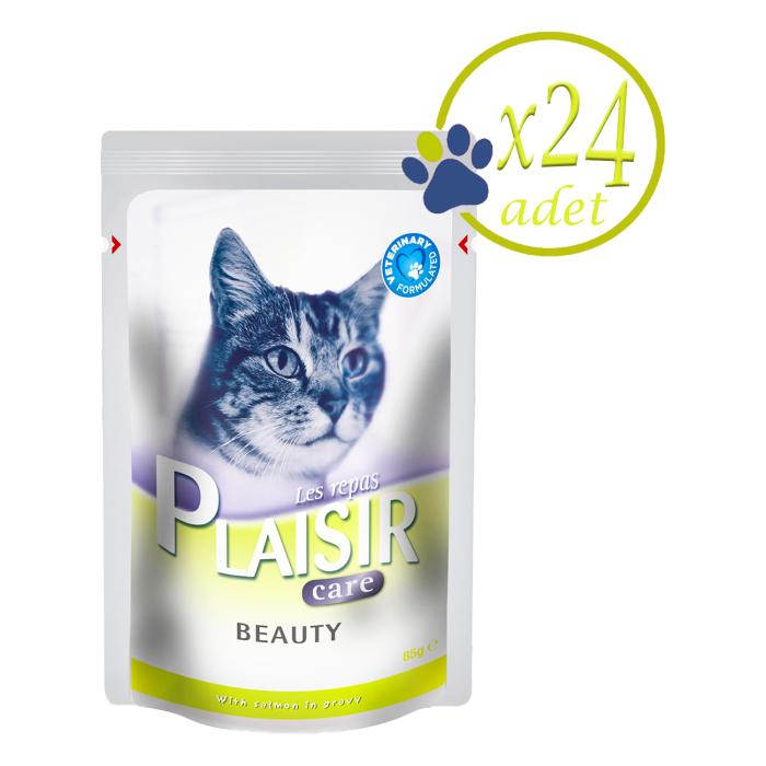 Somonlu Pouch 85Gr Plaisir Care Beauty Yaş Kedi Maması 24Adet