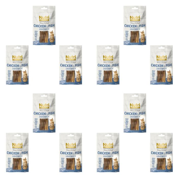 Tavuk&Balık Etli Sandvic Tahılsız Nutri Feline 50Gr Kedi Ödülü 12Adet