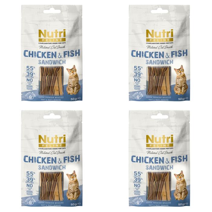 Tavuk&Balık Etli Sandvic Tahılsız Nutri Feline 50Gr Kedi Ödülü 4Adet