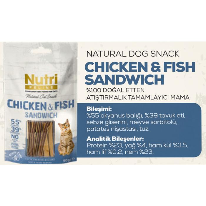 Tavuk&Balık Etli Sandvic Tahılsız Nutri Feline 50Gr Kedi Ödülü 4Adet