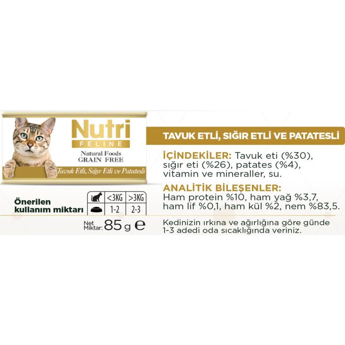 Tavuk SığırEtli&Patatesli 85Gr Nutri Yaş Kedi Maması 12Adet