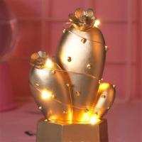 Petinka Led Işıklı Sevimli Kaktüs Dekoratif Masa Lambası Mini Biblo Gece Lambası Gold