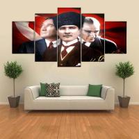 Atatürk 5 Parçalı Pimarks Kanvas Tablo