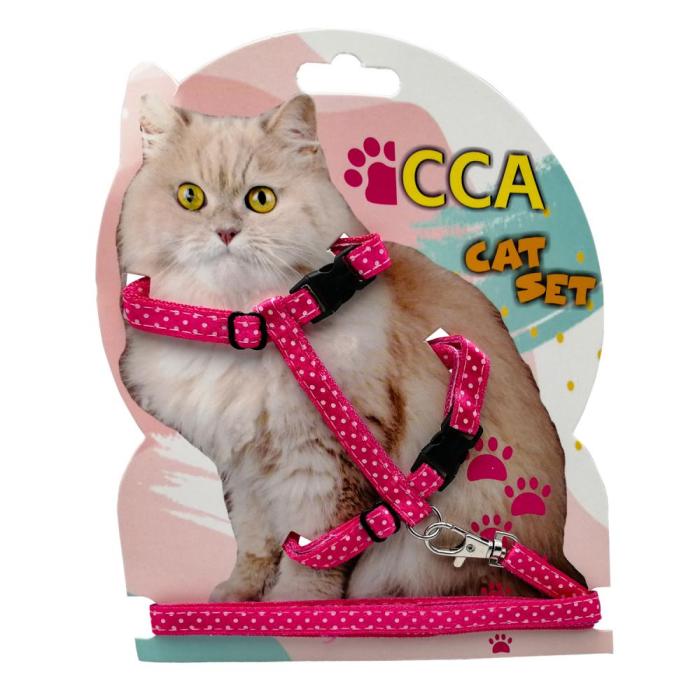 Kedi Puantiyeli Gögüs Tasması Pembe Renkli CCA