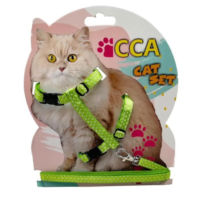 Kedi Puantiyeli Gögüs Tasması Yeşil Renkli CCA