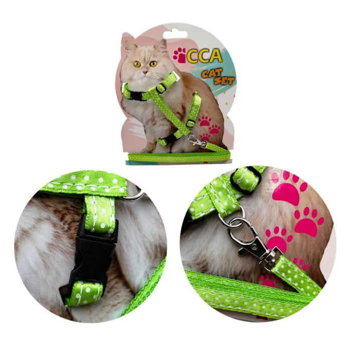 Kedi Puantiyeli Gögüs Tasması Yeşil Renkli CCA