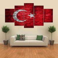 Türk Bayrağı 5 Parçalı Pimarks Kanvas Tablo