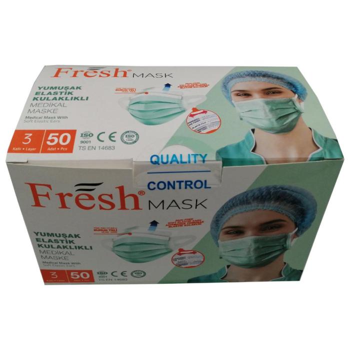 Fresh Mask 3 Katlı Yumuşak Kulaklıklı 50 Adet Medikal Maske 4Kutu