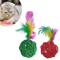 Petİnka® 2li Rattan Renkli Peluş Tüy Kedi Köpek Oyuncak Yakalama Çiğneme Çıngıraklı Top Oyuncağı