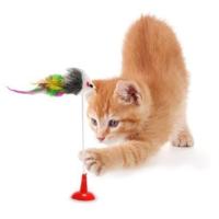Petİnka® 2li Vantuzlu Fareli Tüylü Hareketli Çanlı ve Esneyen Eğlenceli Peluş Kedi Oyuncağı