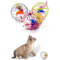 Petİnka® Renkli Metal Kafesli Peluş Fareli Kedi Köpek Oyuncağı Oyun Topu 6 cm