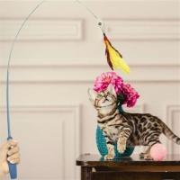 Petİnka® Teleskopik Tüylü ve Çanlı Boyu Ayarlanabilir Elastik Eğlenceli Peluş Kedi Oyun Oltası